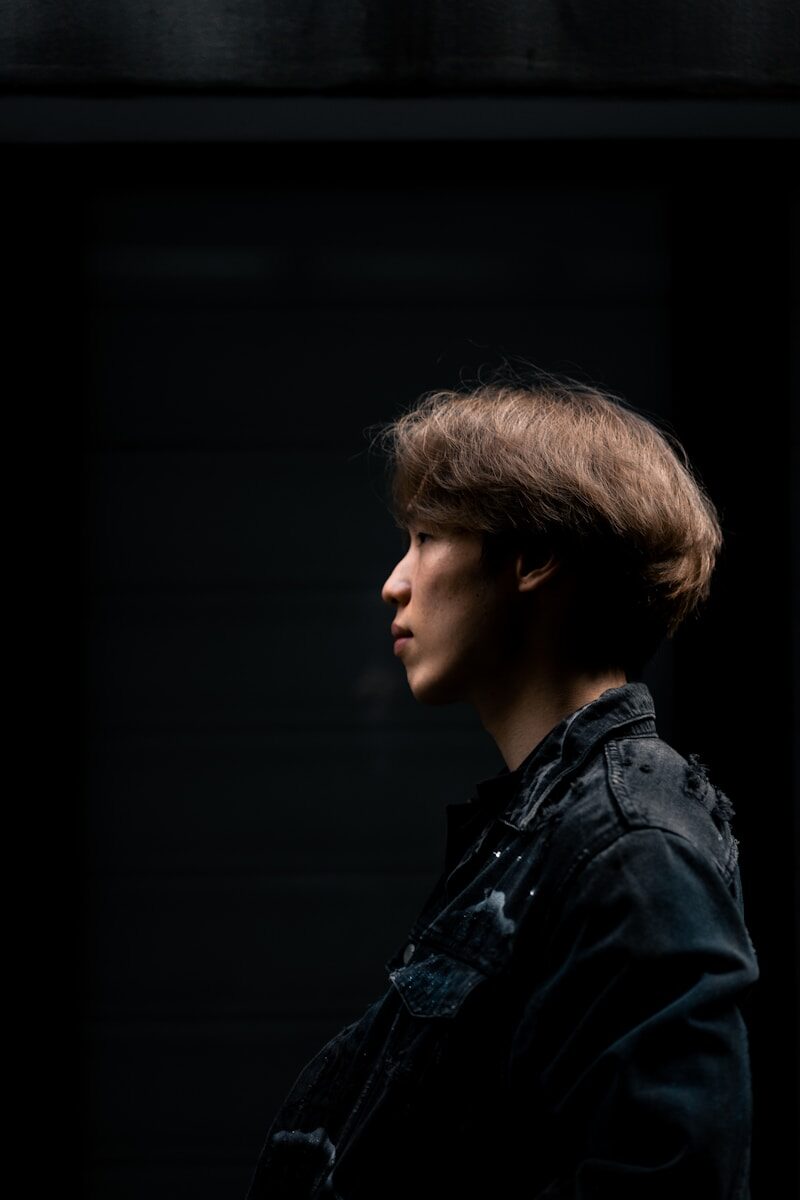 woman in black leather jacket